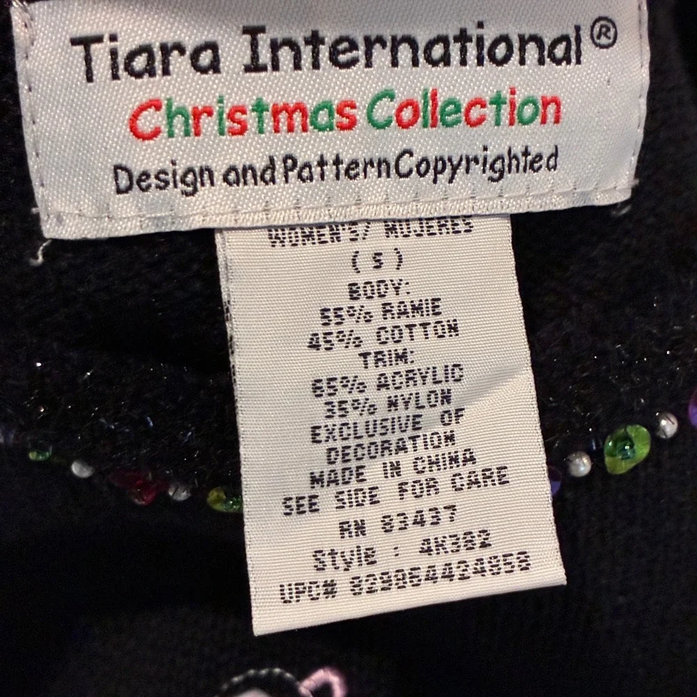 Tiara Int.‎ Christmas Sweater Black Tree Gifts Sequin Beaded Women's Small *Flaw